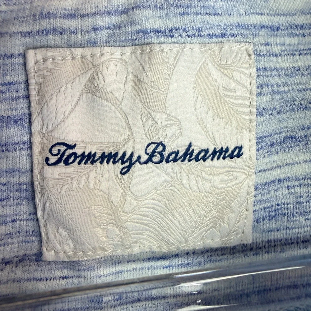 Tommy Bahama Pullover Sweater Mens Medium Blue Space-Dye Quarter-Zip Slub Knit